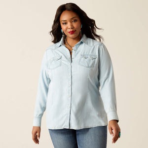 SALE ARIAT Womens Blues Snap Long Sleeve Bleached Chambray Shirt