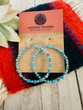 Load image into Gallery viewer, Navajo Turquoise &amp; Sterling Silver Beaded Hoop Dangle Earrings