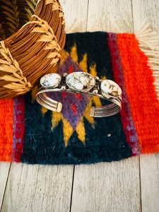 Navajo Sterling Silver & White Buffalo Cuff Bracelet