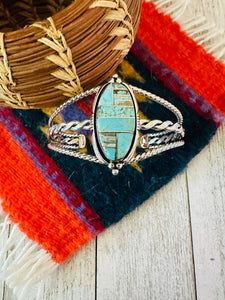 Navajo Turquoise & Sterling Silver Inlay Cuff Bracelet