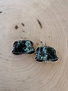 Handmade New Lander Turquoise and Sterling Silver Dangles