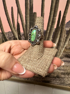 Beautiful Handmade Sonoran Mountain Turquoise And Sterling Silver Adjustable Single Stone Ring