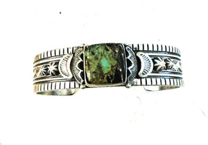 Navajo Sterling Silver & Black Jack Turquoise Cuff Bracelet