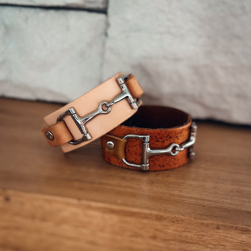 Snaffle Bit Equestrian Cuff Bracelet (Tan or Brown)