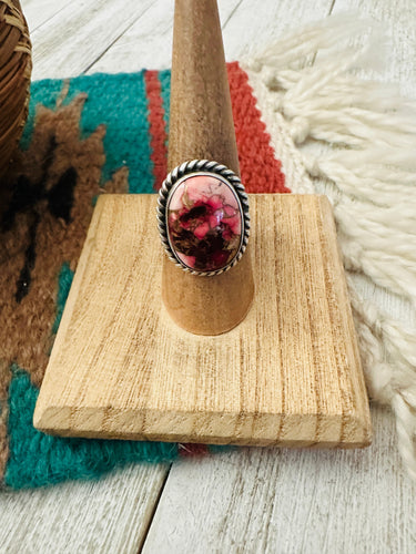 *Authentic* Navajo Sterling Silver & Rose Dahlia Adjustable Ring