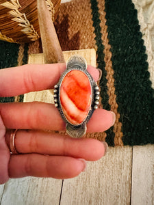 Navajo Orange Spiny & Sterling Silver Ring Size 7