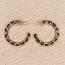 Load image into Gallery viewer, GOLD COLLECTION - Chic Black Baguette Hoop Earrings | 18k Gold Filled Jewelry
