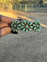 Load image into Gallery viewer, Handmade Sterling Silver &amp; Royston Flower Turquoise Cluster Cuff Bracelet