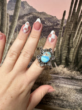 Load image into Gallery viewer, Beautiful Handmade Golden Hills Turquoise And Sterling Silver Adjustable Single Stone Ring