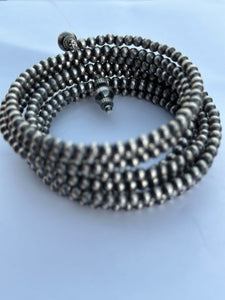 Navajo Sterling Silver Pearl Beaded Wrap Bracelet