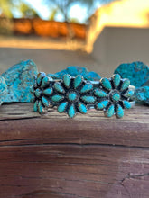 Load image into Gallery viewer, Handmade Sterling Silver &amp; Royston Flower Turquoise Cluster Cuff Bracelet