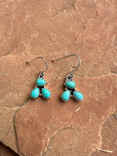 Load image into Gallery viewer, Handmade 3 Stone Natural Turquoise and Sterling Silver Dangles