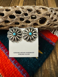 *AUTHENTIC* Navajo Sterling Silver & Turquoise Concho Stud Earrings