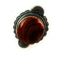 Load image into Gallery viewer, Navajo Orange Spiny &amp; Sterling Silver Ring Size 8.5