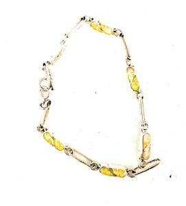 Zuni Yellow Opal & Sterling Silver Inlay Link Bracelet