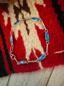 Zuni Blue Opal & Sterling Silver Inlay Link Bracelet