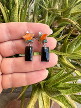 Load image into Gallery viewer, Handmade Onyx, Spice and Sterling Silver Post Dangle STAR Earrings Signed Nizhoni