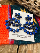 Load image into Gallery viewer, Navajo Lapis &amp; Sterling Silver Cluster Dangle Earrings
