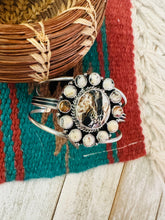 Load image into Gallery viewer, Navajo White Buffalo &amp; Sterling Silver Cluster Cuff Bracelet