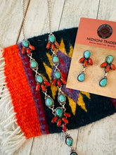 Load image into Gallery viewer, Handmade Sterling Silver, Turquoise &amp; Coral Necklace Set Signed Nizhoni