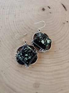 Handmade New Lander Turquoise and Sterling Silver Dangles