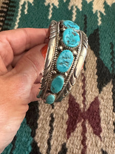 Navajo Old Pawn Natural Kingman Turquoise & Sterling Silver Cuff Bracelet