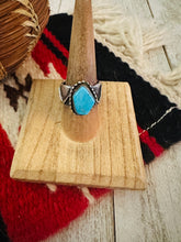 Load image into Gallery viewer, Navajo Tufa Cast Sterling Silver &amp; Turquoise Band Ring Size 7.5