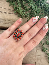 Load image into Gallery viewer, Beautiful Handmade Natural Coral And Sterling Silver Adjustable Square Cluster Ring style 2