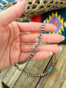Navajo Multi Stone & Sterling Silver Pearl Beaded 18” Necklace