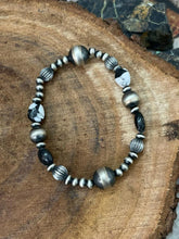 Load image into Gallery viewer, Handmade Sterling Silver Beaded White Buffalo Stretch Bracelet