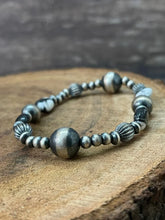 Load image into Gallery viewer, Handmade Sterling Silver Beaded White Buffalo Stretch Bracelet
