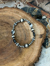 Load image into Gallery viewer, Handmade Sterling Silver Beaded White Buffalo Stretch Bracelet