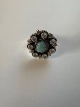 Load image into Gallery viewer, Handmade Sterling Silver, Cz &amp; Natural Golden Hills Turquoise Adjustable Ring Signed Nizhoni