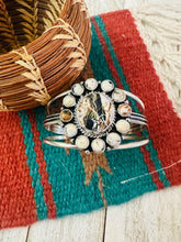 Load image into Gallery viewer, Navajo White Buffalo &amp; Sterling Silver Cluster Cuff Bracelet