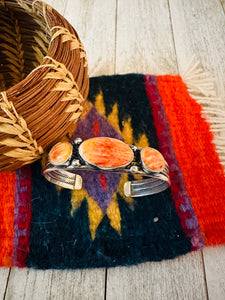 Navajo Sterling Silver & Orange Spiny Oyster Cuff Bracelet