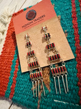 Load image into Gallery viewer, Zuni Sterling Silver &amp; Red Opal Needlepoint Dangle Earrings