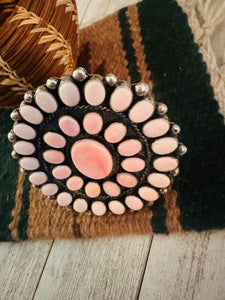 Navajo Queen Pink Conch Shell & Sterling Silver Cluster Cuff Bracelet