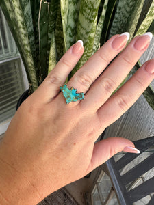 Beautiful Handmade Turquoise And Sterling Silver Adjustable BAT Ring