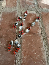 Load image into Gallery viewer, SALE *AUTHENTIC* Handmade Sterling Silver, White Buffalo &amp; Coral Necklace Set Signed Nizhoni