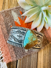 Load image into Gallery viewer, Navajo Royston Turquoise &amp; Sterling Silver Tufa Cast Cuff Bracelet Signed