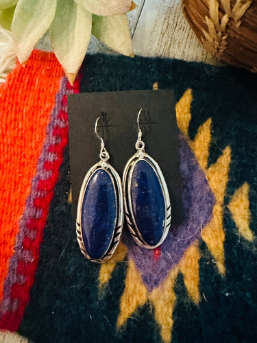 Navajo Lapis and Sterling Silver Dangle Earrings