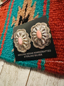 Navajo Queen Pink Conch & Sterling Silver Concho Post Earrings