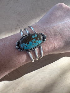 Handmade Sterling Silver & Number 8 Turquoise Single Stone Cuff Bracelet