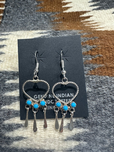 Navajo Turquoise & Sterling Silver Heart Dangle Earrings