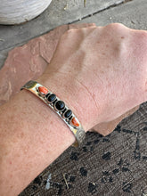 Load image into Gallery viewer, Handmade Sterling Silver, Onyx &amp; Spice Thin Cuff Bracelet Signed Nizhoni