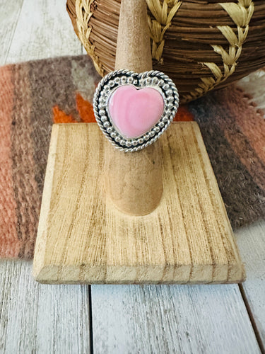 Navajo Sterling Silver & Queen Pink Conch Shell Adjustable Heart Ring