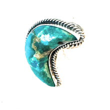 Load image into Gallery viewer, Navajo Turquoise &amp; Sterling Silver Adjustable Moon Ring by Russell Sam