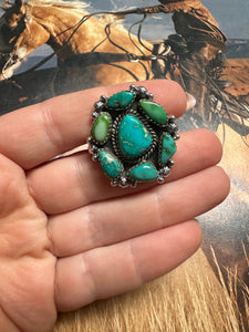 Beautiful Handmade Sonoran Mountain Turquoise And Sterling Silver Adjustable Cluster Ring