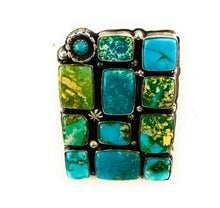 Load image into Gallery viewer, Navajo Sonoran Mountain Turquoise &amp; Sterling Silver Adjustable Cluster Ring