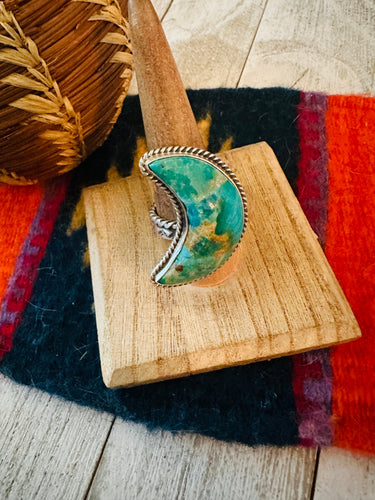 Navajo Turquoise & Sterling Silver Adjustable Moon Ring by Russell Sam